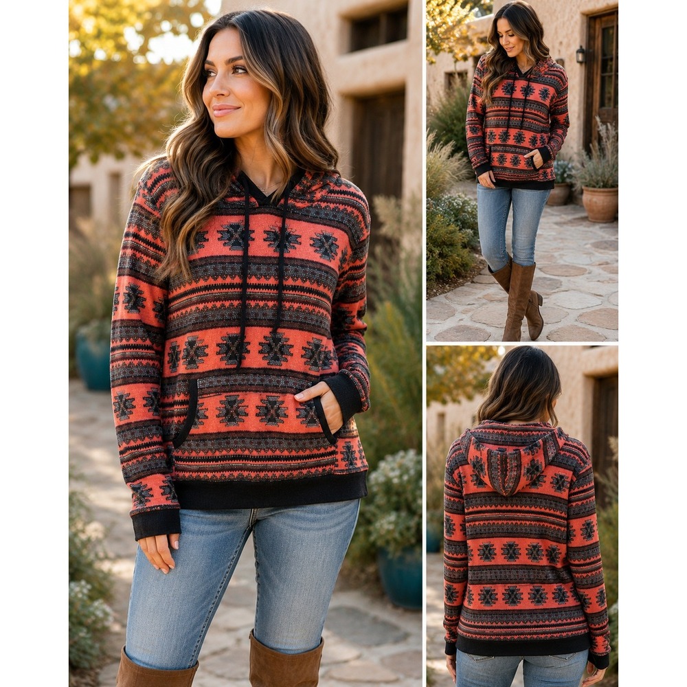Teenbell Aztec Southwestern Hooded Knit Sweater Womens Size Unknown Boho